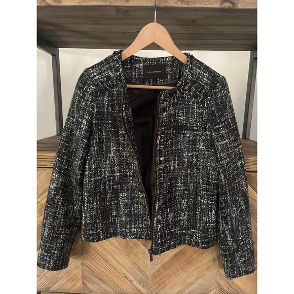 Banana Republic Tweed Zip Crop Blazer Black and Gray Sz 6 - Picture 3 of 5